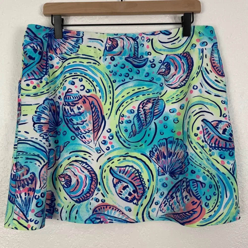Aryeh Seashell Print Eyelet Lace Trim Pocket Skort Resort Palm Beach Size XL
